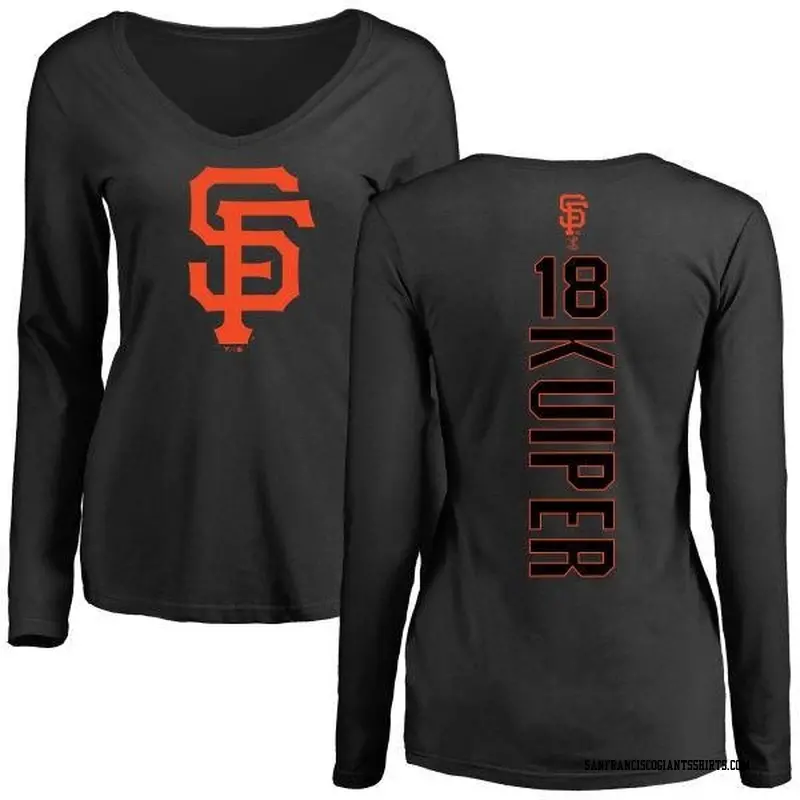 Women's San Francisco Giants ＃18 Duane Kuiper Black Backer Slim Fit Long Sleeve T-Shirt