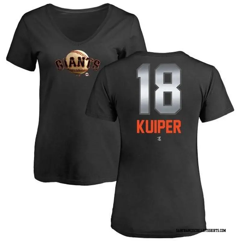 Women's San Francisco Giants ＃18 Duane Kuiper Black Branded Midnight Mascot V-Neck T-Shirt