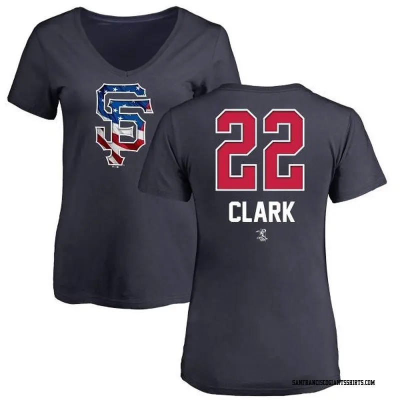 Women's San Francisco Giants ＃22 Will Clark Navy Branded Name and Number Banner Wave V-Neck T-Shirt